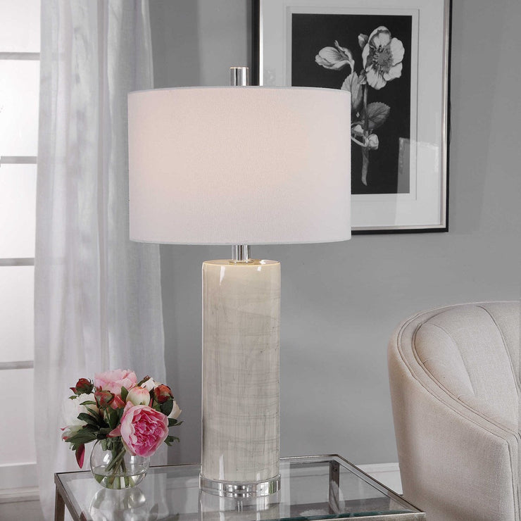 Uttermost Zesiro Gray Glazed Ceramic Table Lamp With White Linen Shade