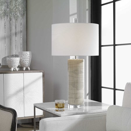 Uttermost Zesiro Gray Glazed Ceramic Table Lamp With White Linen Shade