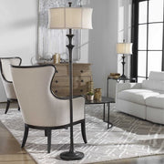 Uttermost Brazoria Oil Ribbed Bronze Floor Lamp With Golden Champagne Shade