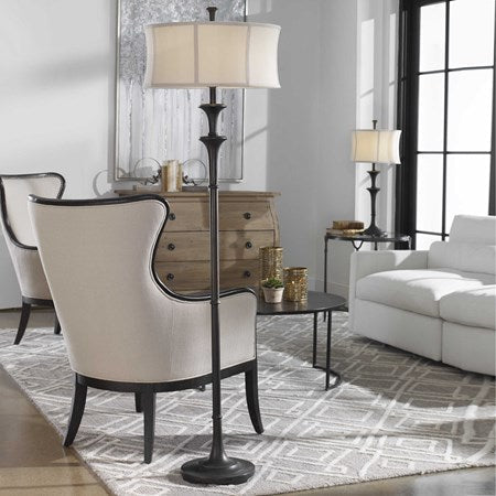 Uttermost Brazoria Oil Ribbed Bronze Floor Lamp With Golden Champagne Shade