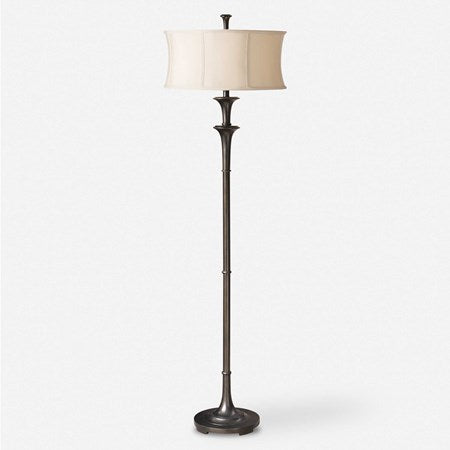 Uttermost Brazoria Oil Ribbed Bronze Floor Lamp With Golden Champagne Shade