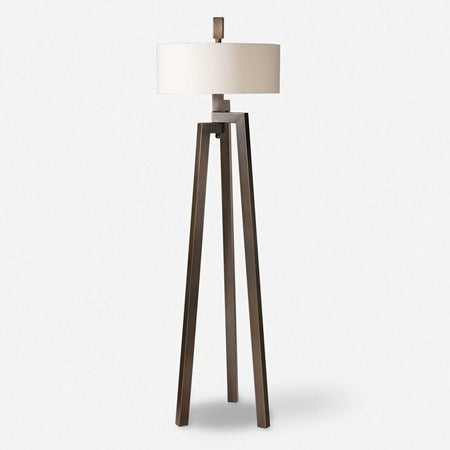 Uttermost Mondovi Brushed Bronze Floor Lamp With White Linen Shade