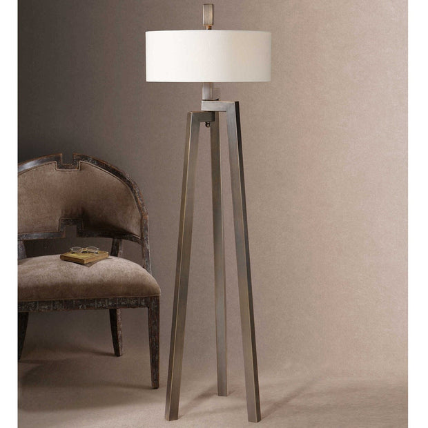 Uttermost Mondovi Brushed Bronze Floor Lamp With White Linen Shade