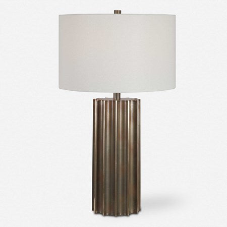 Uttermost Khalio Aged Gunmetal Fluted Table Lamp With White Linen Shade