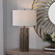 Uttermost Khalio Aged Gunmetal Fluted Table Lamp With White Linen Shade