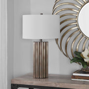 Uttermost Khalio Aged Gunmetal Fluted Table Lamp With White Linen Shade
