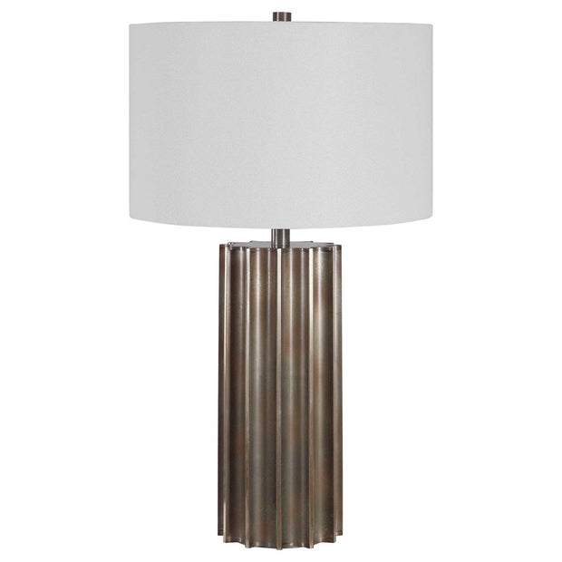 Uttermost Khalio Aged Gunmetal Fluted Table Lamp With White Linen Shade