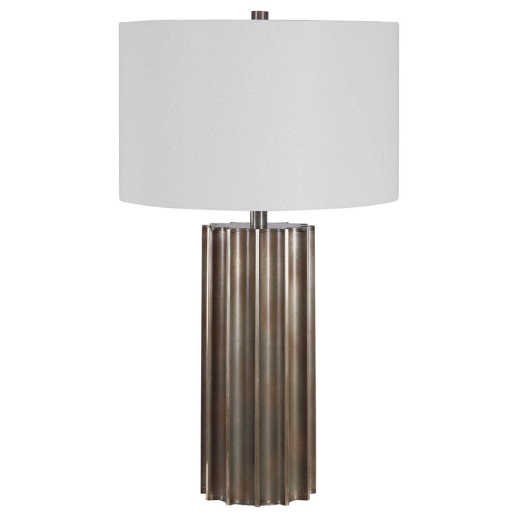 Uttermost Khalio Aged Gunmetal Fluted Table Lamp With White Linen Shade