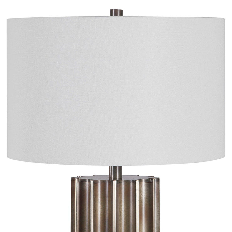 Uttermost Khalio Aged Gunmetal Fluted Table Lamp With White Linen Shade