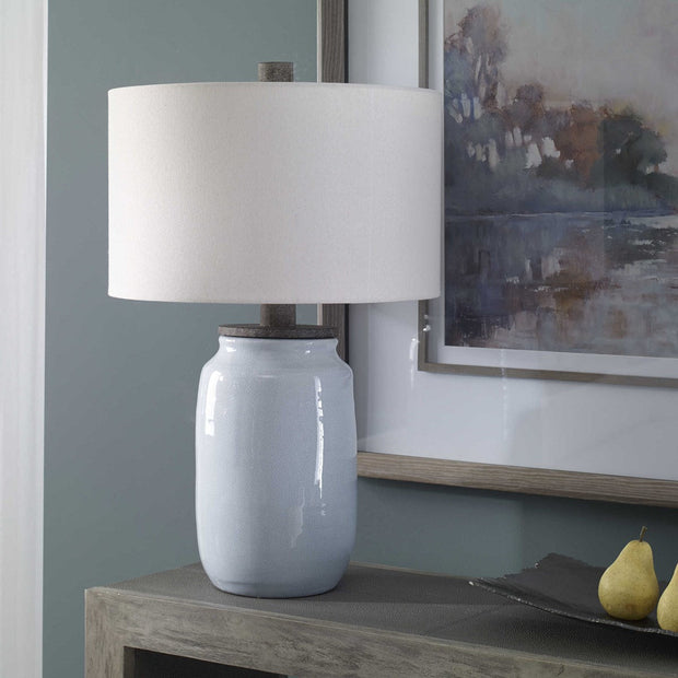 Uttermost Dimitri Light Blue Crackle Glazed Ceramic Table Lamp With Linen Shade