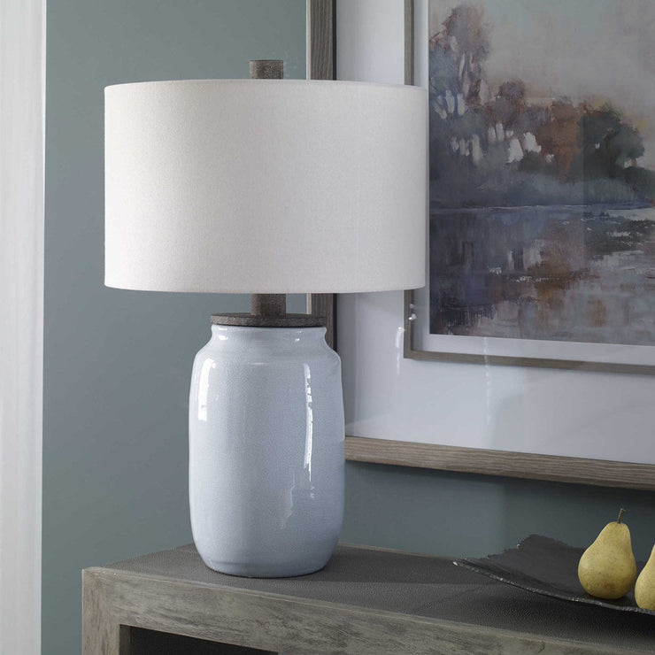 Uttermost Dimitri Light Blue Crackle Glazed Ceramic Table Lamp With Linen Shade