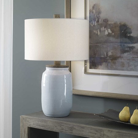Uttermost Dimitri Light Blue Crackle Glazed Ceramic Table Lamp With Linen Shade