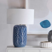 Uttermost Sedna Blue Ceramic Table Lamp With White Linen Shade