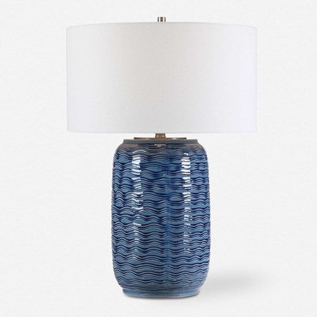 Uttermost Sedna Blue Ceramic Table Lamp With White Linen Shade