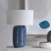 Uttermost Sedna Blue Ceramic Table Lamp With White Linen Shade