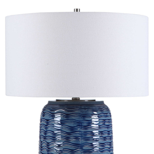 Uttermost Sedna Blue Ceramic Table Lamp With White Linen Shade