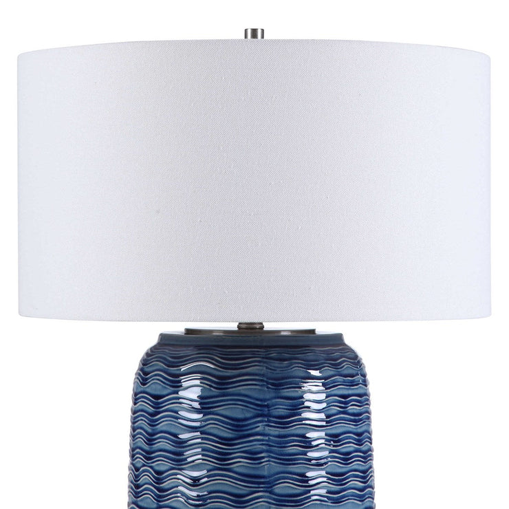 Uttermost Sedna Blue Ceramic Table Lamp With White Linen Shade