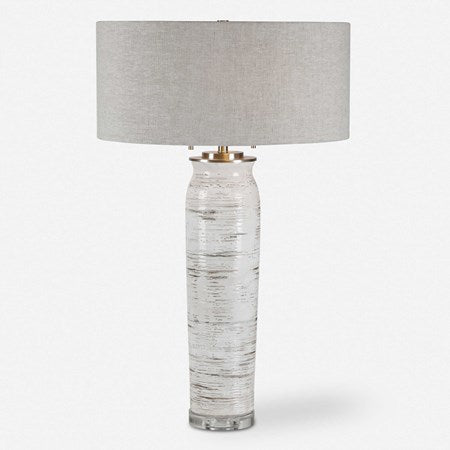 Uttermost Lenta Off-White Ceramic Table Lamp With Oatmeal Linen Shade