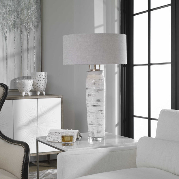Uttermost Lenta Off-White Ceramic Table Lamp With Oatmeal Linen Shade