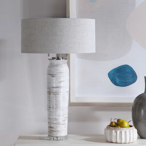 Uttermost Lenta Off-White Ceramic Table Lamp With Oatmeal Linen Shade