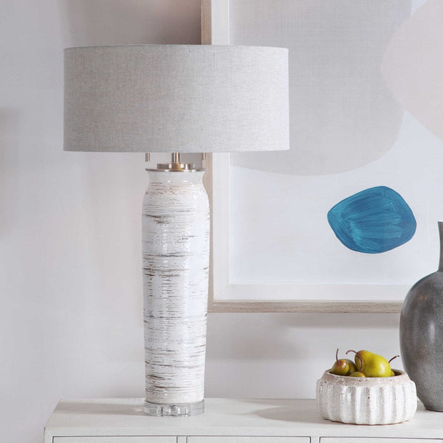 Uttermost Lenta Off-White Ceramic Table Lamp With Oatmeal Linen Shade