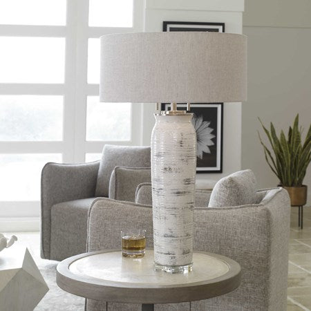 Uttermost Lenta Off-White Ceramic Table Lamp With Oatmeal Linen Shade