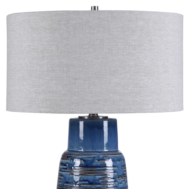 Uttermost Magellan Indigo Blue Glazed Ceramic Table Lamp With Linen Shade
