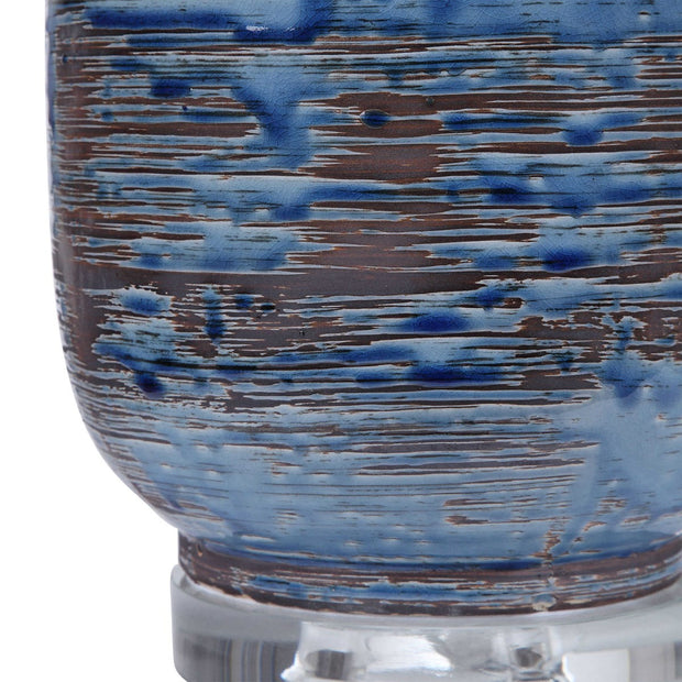 Uttermost Magellan Indigo Blue Glazed Ceramic Table Lamp With Linen Shade