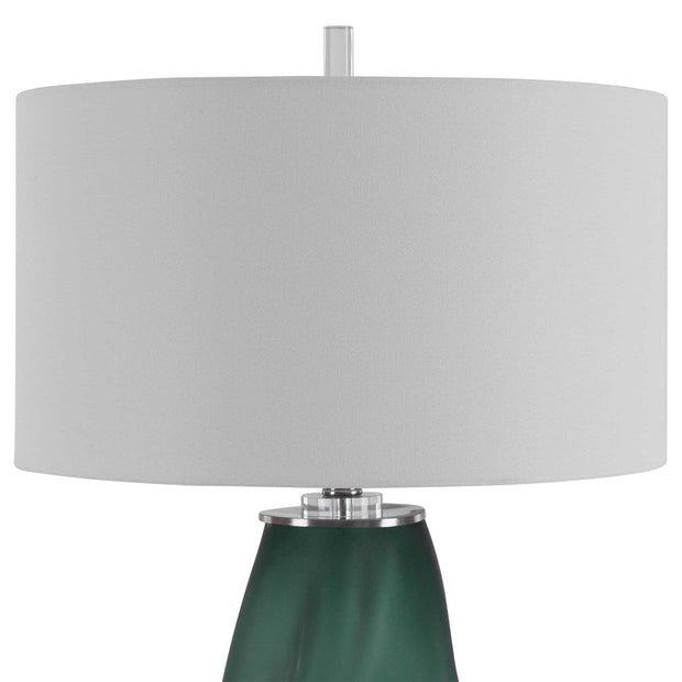 Uttermost Esmeralda Frosted Emerald Green Glass Table Lamp With White Linen Fabric