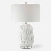 Uttermost Caelina Aged White Textured Ceramic Table Lamp With Linen Shade