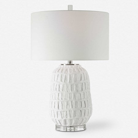 Uttermost Caelina Aged White Textured Ceramic Table Lamp With Linen Shade