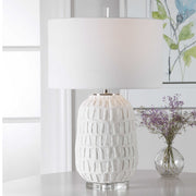 Uttermost Caelina Aged White Textured Ceramic Table Lamp With Linen Shade