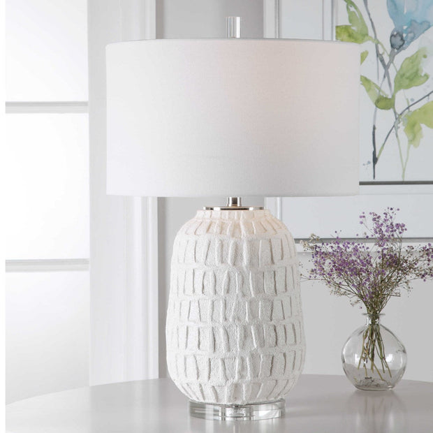 Uttermost Caelina Aged White Textured Ceramic Table Lamp With Linen Shade