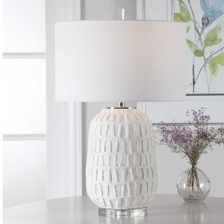 Uttermost Caelina Aged White Textured Ceramic Table Lamp With Linen Shade