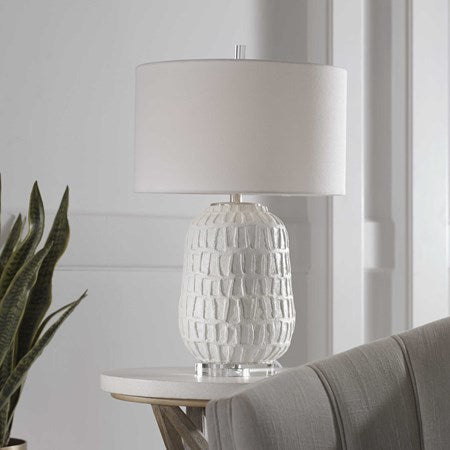 Uttermost Caelina Aged White Textured Ceramic Table Lamp With Linen Shade