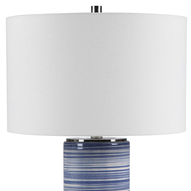 Uttermost Montauk White and Indigo Blue Striped Ceramic Table Lamp With Linen Shade