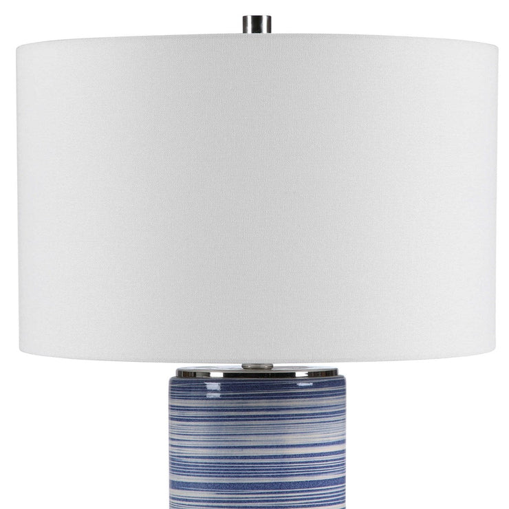 Uttermost Montauk White and Indigo Blue Striped Ceramic Table Lamp With Linen Shade