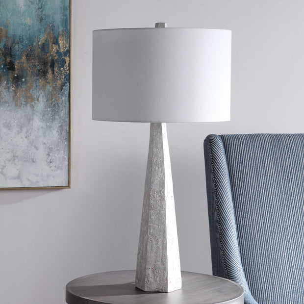 Uttermost Apollo Off-White, Light Gray and Taupe Textured Table Lamp With White Linen Drum Shade