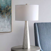 Uttermost Apollo Off-White, Light Gray and Taupe Textured Table Lamp With White Linen Drum Shade