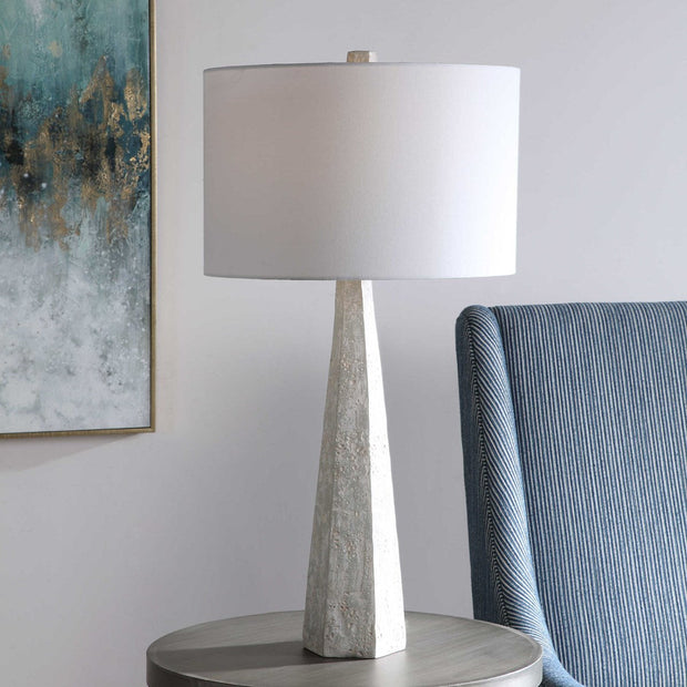 Uttermost Apollo Off-White, Light Gray and Taupe Textured Table Lamp With White Linen Drum Shade