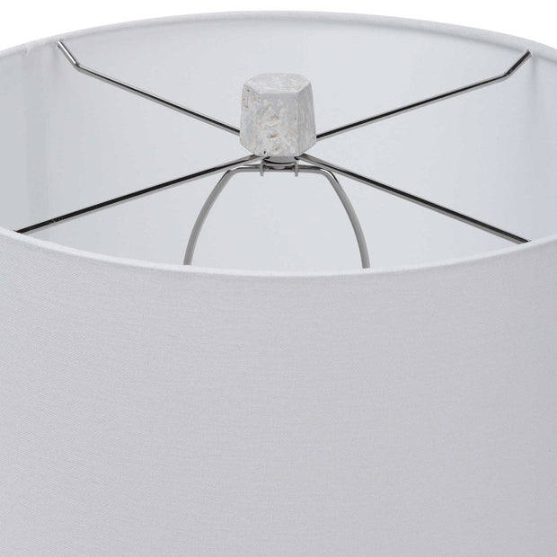 Uttermost Apollo Off-White, Light Gray and Taupe Textured Table Lamp With White Linen Drum Shade