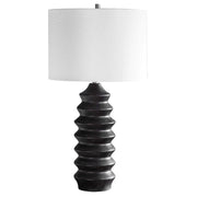 Uttermost Mendocino Black Carved Wood Table Lamp With White Linen Shade