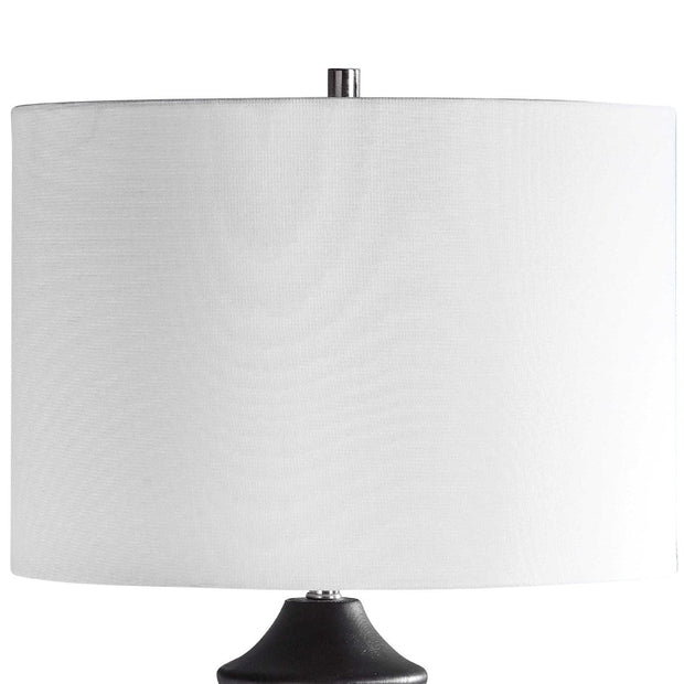 Uttermost Mendocino Black Carved Wood Table Lamp With White Linen Shade