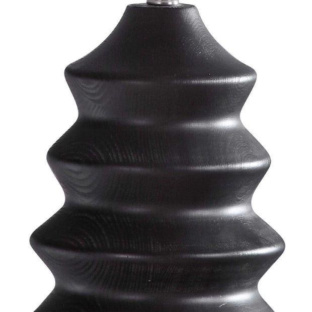 Uttermost Mendocino Black Carved Wood Table Lamp With White Linen Shade