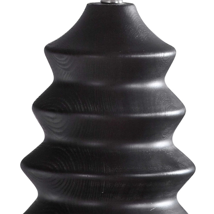 Uttermost Mendocino Black Carved Wood Table Lamp With White Linen Shade
