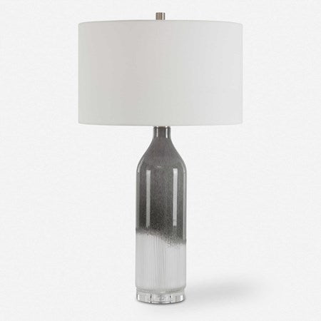 Uttermost Natasha Light Gray and Frosted White Ombré Table Lamp With White Shade