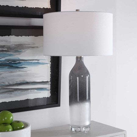 Uttermost Natasha Light Gray and Frosted White Ombré Table Lamp With White Shade