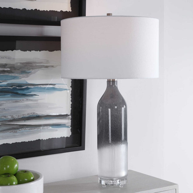 Uttermost Natasha Light Gray and Frosted White Ombré Table Lamp With White Shade