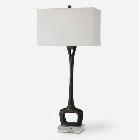 Uttermost Darbie Aged Black Iron Modern Table Lamp With White Linen Shade