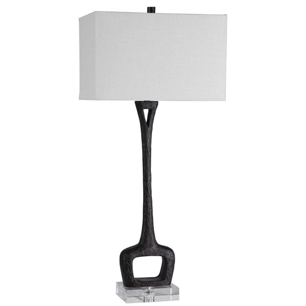 Uttermost Darbie Aged Black Iron Modern Table Lamp With White Linen Shade